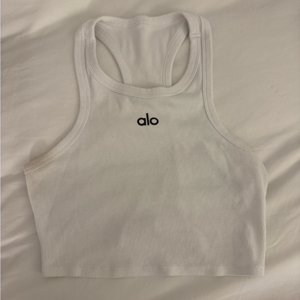 ALO Yoga white ribbed crop workout tank
